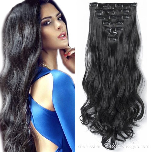 Wholesale Ombre Clip-on Hair Extensions Body Wavy Long Curl Wavy High Resistant Synthetic Clip In Hair Extension For Women